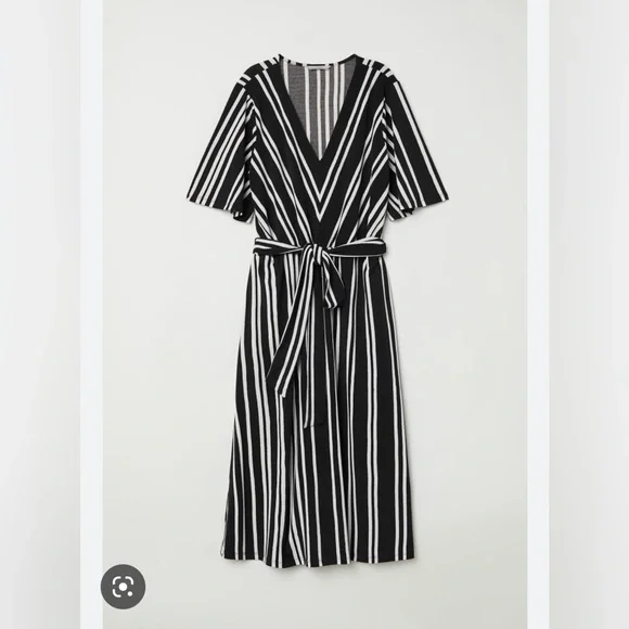 NWT h&m black and cream striped midi dress